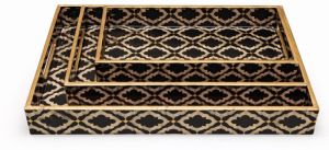 Black Designer Rectangular Wooden Serving Tray Set