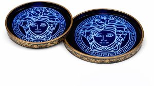 Blue Versace Round MDF Serving Tray Set