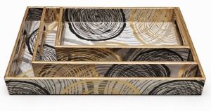 Concentric Circles Pattern Rectangular Wooden Serving Tray Set