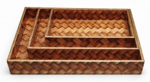 Designer Brown Rectangular Wooden Serving Tray Set