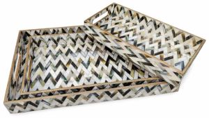 Enamel Coated Wooden Rectangular Serving Tray Set