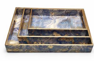 Galaxy Print Rectangular Wooden Serving Tray Set
