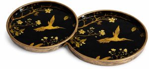 Golden Hummin Bird Design Round MDF Serving Tray