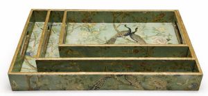 Green Classic Rectangular Wooden Serving Tray Set