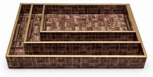 Patterned Wooden Rectangular Serving Tray Set