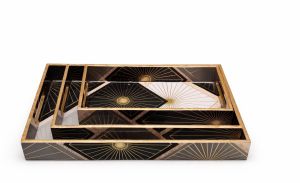 Radiant Tile Design Rectangular Wooden Serving Tray Set