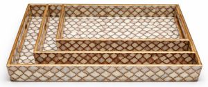 Shell Pattern Rectangular Wooden Serving Tray Set