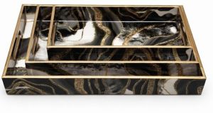 Textured Finish Wooden Rectangular Tray Set