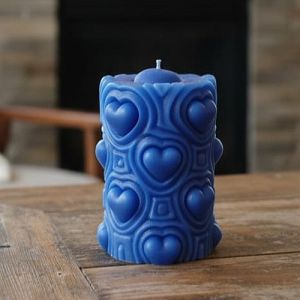 Blue Soy Wax Heart Design Pillar Candle
