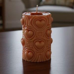 Decorative Soy Wax Heart Carved Pillar Candle