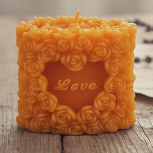 Orange Handmade Rose Pattern Love Pillar Candle