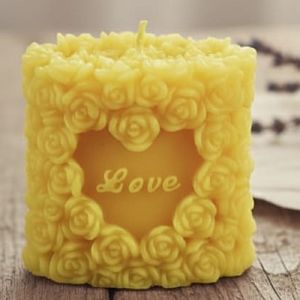Yellow Rose Pattern Love Pillar Candle
