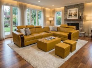 Mustard Yellow Fabric Corner Sofa Set