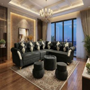 Graphite Grey Fabric Corner Sofa Set