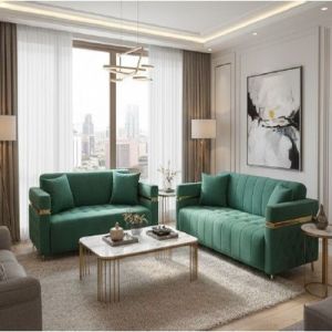 Elegant Green Fabric Sofa Set
