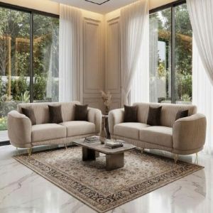 Luxury Beige Fabric Sofa Set
