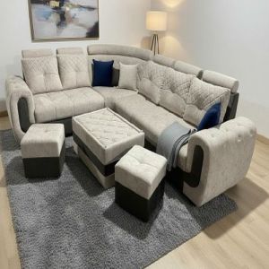 Light Grey Fabric Corner Sofa Set