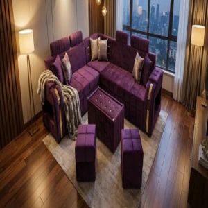 Royal Purple Fabric Corner Sofa Set