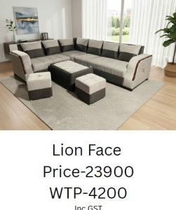Grey Beige Dual Tone Fabric Corner Sofa Set