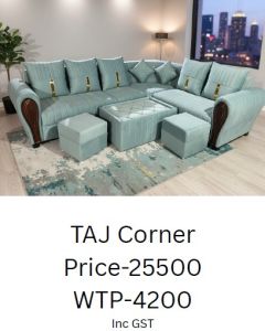 Sea Green Fabric Corner Sofa Set