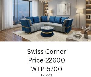 Modern Blue Grey Fabric Corner Sofa Set