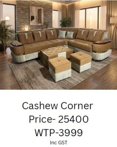 Elegant Brown Fabric Corner Sofa Set