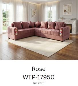 Soft Blush Fabric Corner Sofa Set
