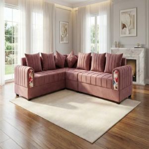 Soft Blush Fabric Corner Sofa Set