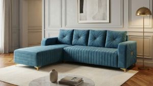 Teal Blue Fabric Corner Sofa Set