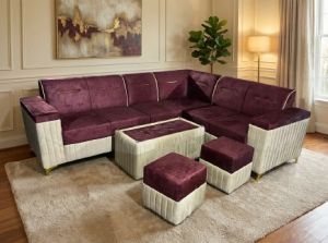 Velvet Plum Fabric Corner Sofa Set