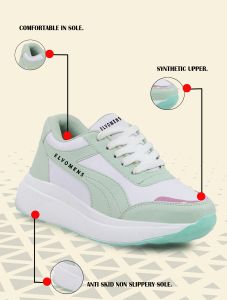Green and White Anti Skid Ladies Sport Shoes