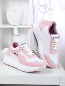 Ladies Pink and White Trendy Sport Shoes