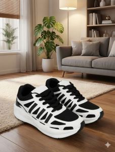 Lightweight Black and White Mens Sports Shoes