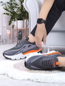 Mens Grey and Orange Lightweight Sports Shoes