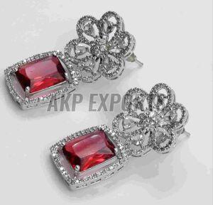 Red American Diamond Stud Earrings