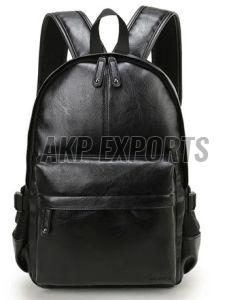 Unisex Black Leather Backpack Bag