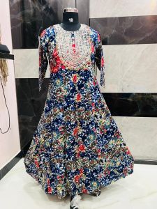 Floral Print Cotton Anarkali Style Long Kurti Dress