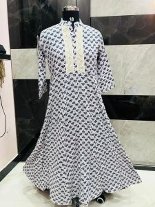 Floral Printed Cotton Anarkali Kurti