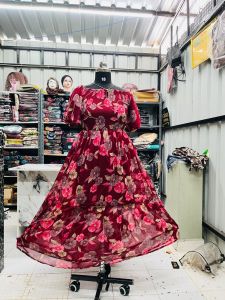 Red Pink Floral Print Georgette Maxi Dress
