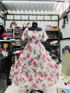 White Floral Printed Georgette Maxi Dress