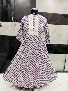 Womern Cotton Floral Printed Anarkali Kurti