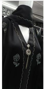 Black Floral Stone Embroidery Abaya Burkha