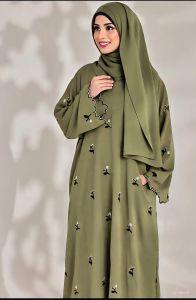 Firdous Green Full Embroidery Work Abaya Burkha