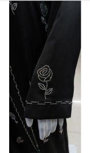 Black Floral Stone Embroidery Abaya Burkha