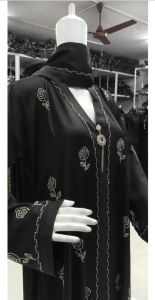 Black Floral Stone Embroidery Abaya Burkha