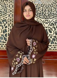 Brown Floral Embroidery Sleeve Abaya Burkha