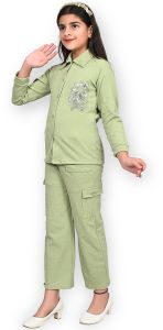 Girls Olive Green Stylish Co-Ord Set