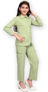 Girls Olive Green Stylish Co-Ord Set
