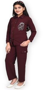 Girls Maroon Fashion Co-Ord Set