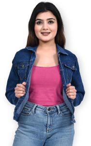 Fashionable Dark Blue Ladies Denim Jacket